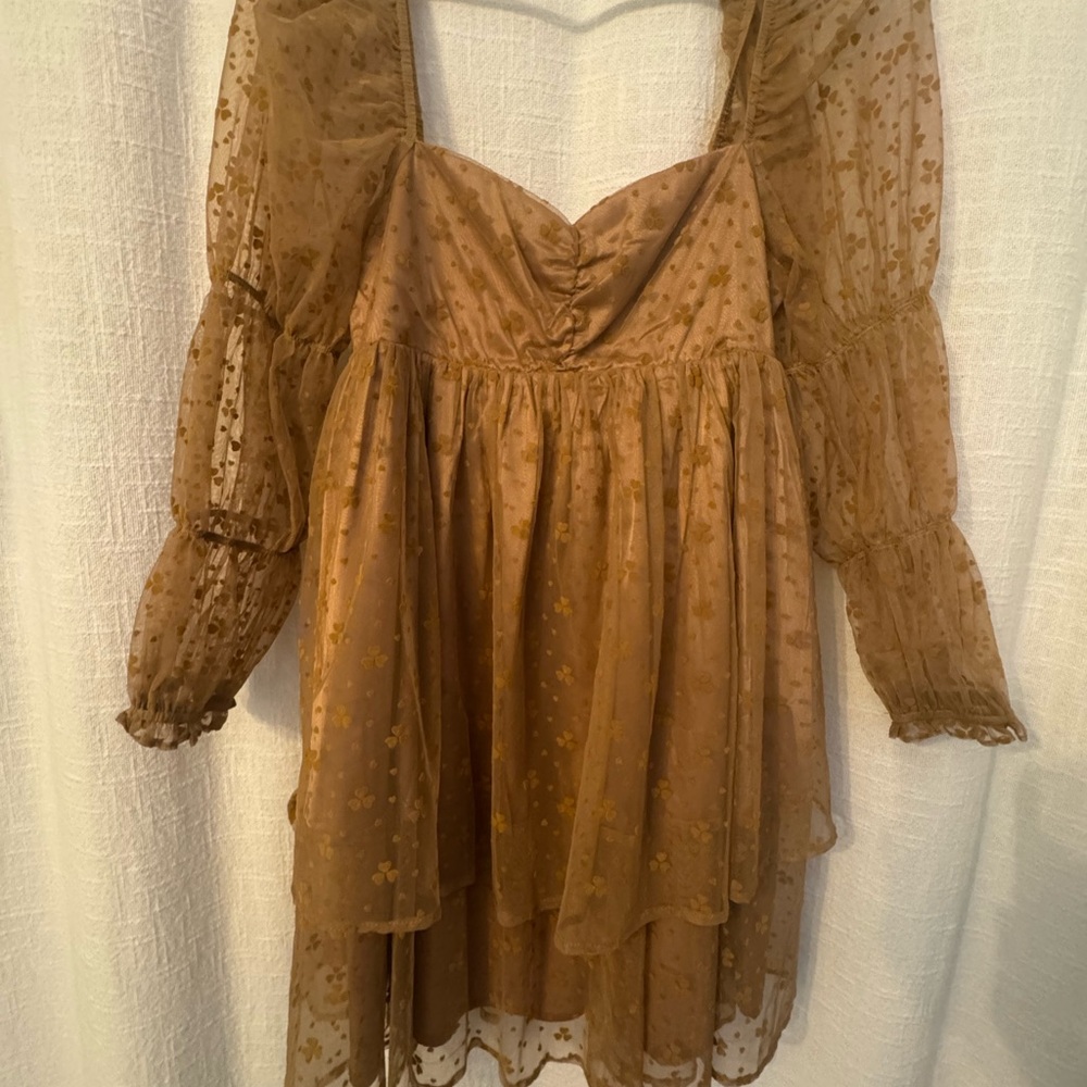 Storia Floral Sheer Dress in Brown